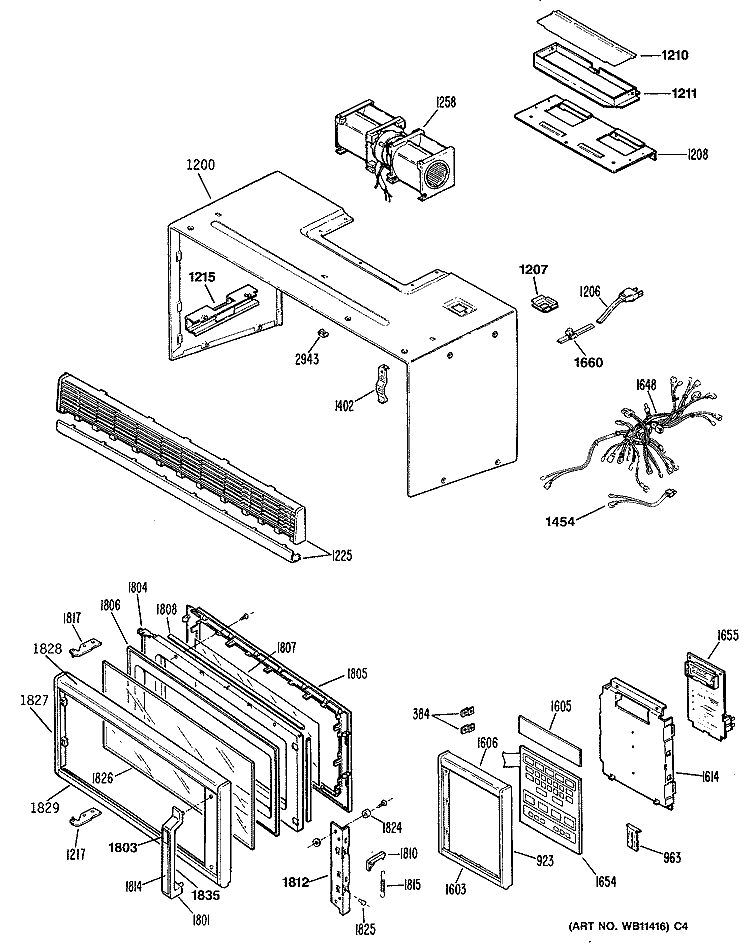 Section Diagram and Parts List for JVM141K04  General Electric Microwave