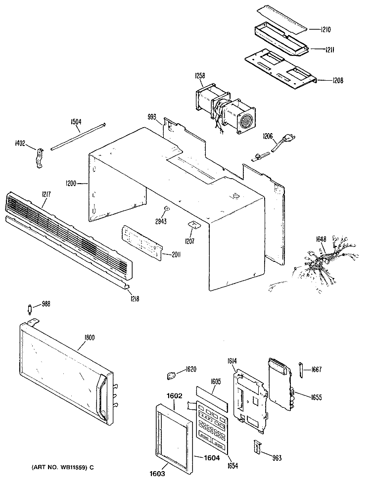 Section Diagram and Parts List for JVM193K02  General Electric Microwave