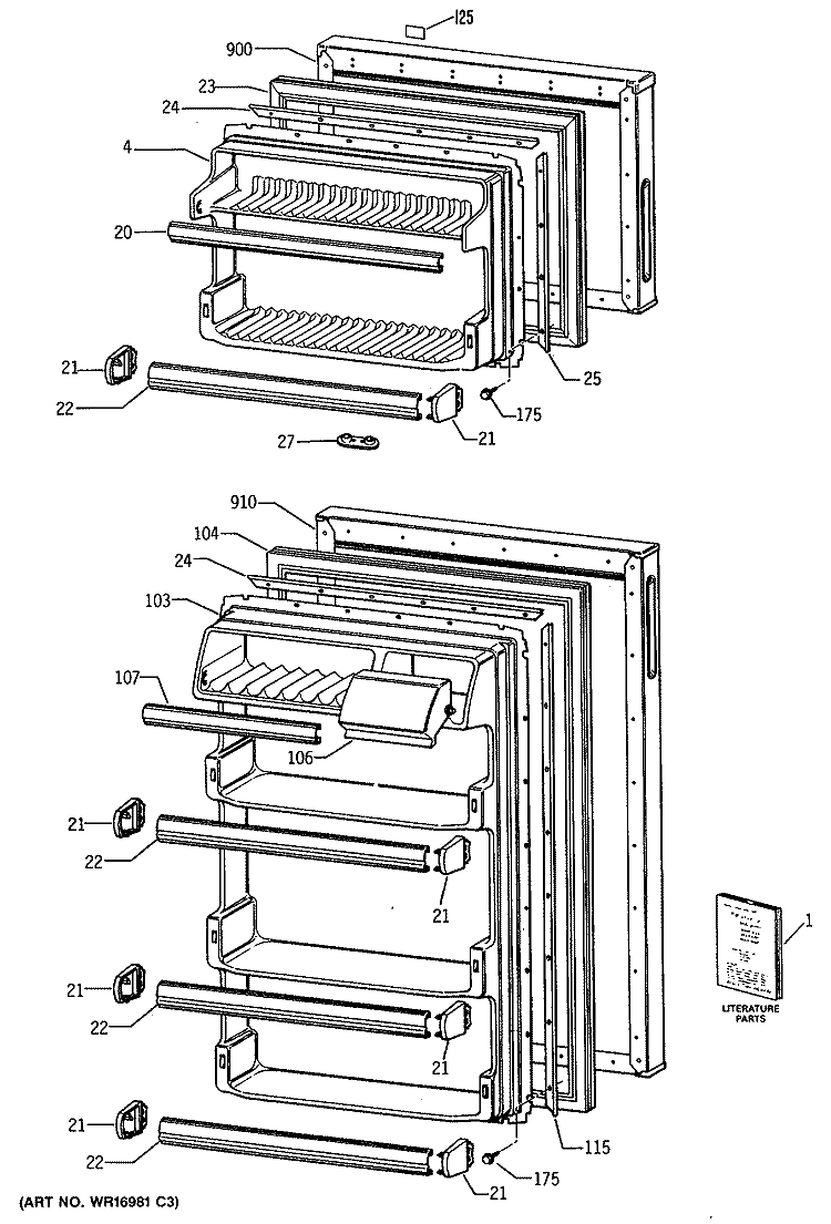 Section Diagram and Parts List for TDX15SNSBLWH  General Electric Refrigerator
