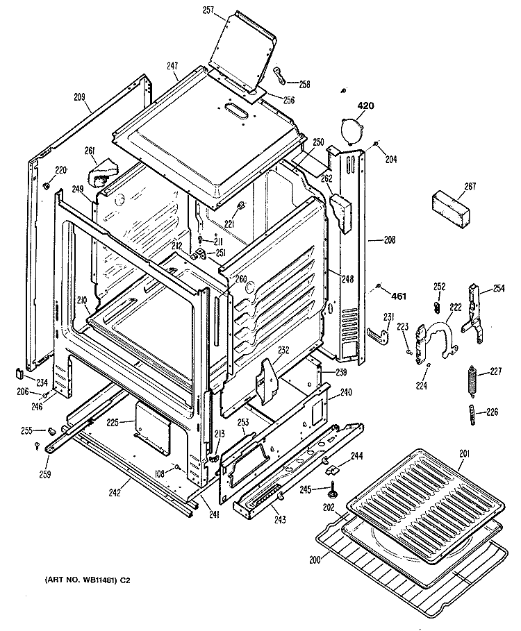 Section Diagram and Parts List for JGBS04GPR3  General Electric Range