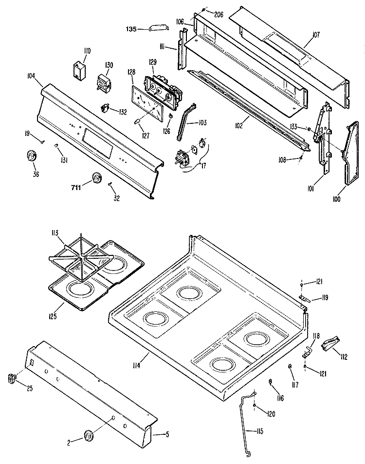 Section Diagram and Parts List for JGBP25GEN7  General Electric Range
