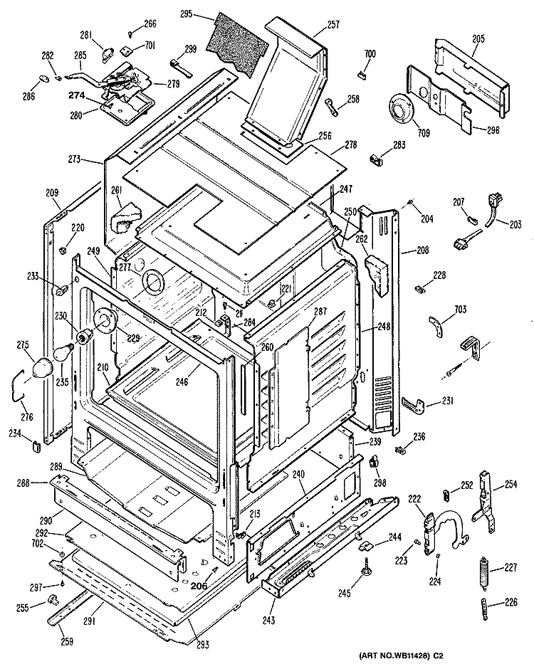 Section Diagram and Parts List for JGBP25GEN7  General Electric Range