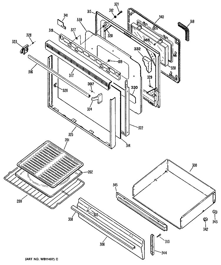 Section Diagram and Parts List for JGBP25GEN7  General Electric Range