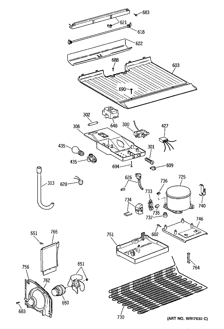 Section Diagram and Parts List for TBE16JASDRAD  General Electric Refrigerator
