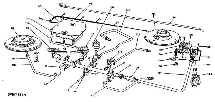 Section Diagram and Parts List for ZGU651ES1  General Electric Cooktop