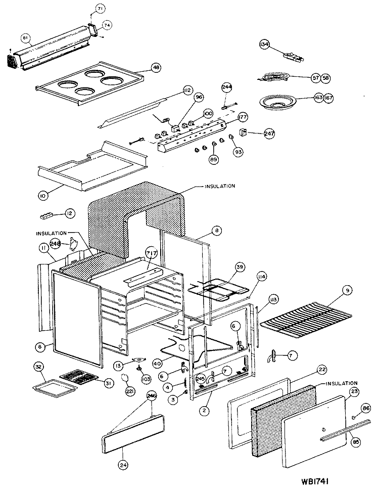 Section Diagram and Parts List for JAS02*N1  General Electric Range