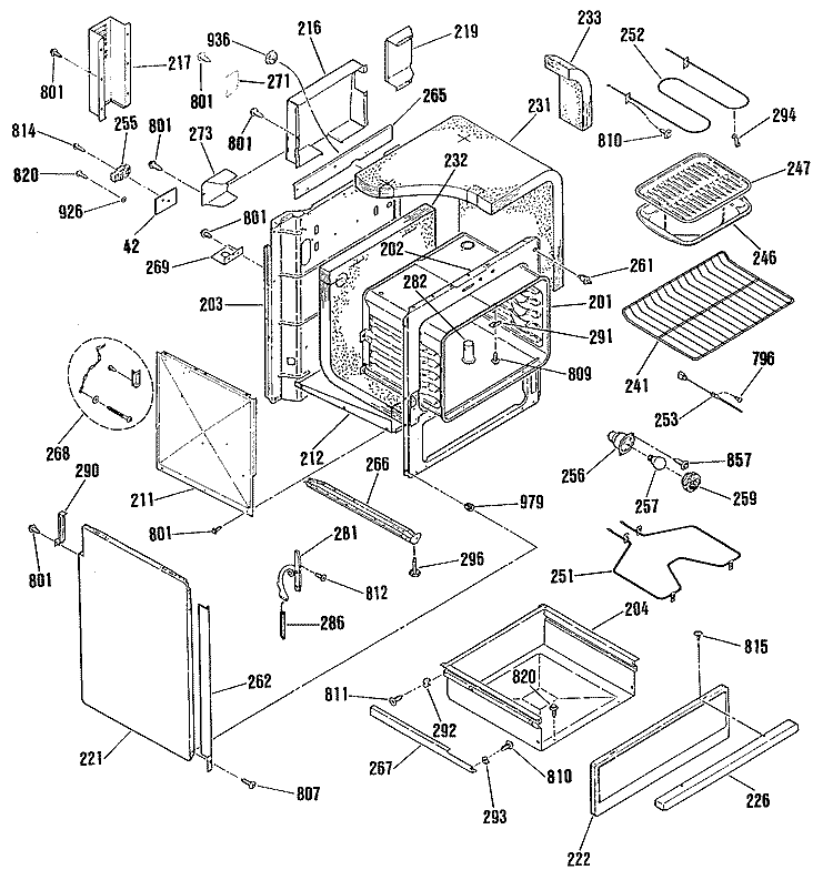 Section Diagram and Parts List for JSP26GP4WH  General Electric Range