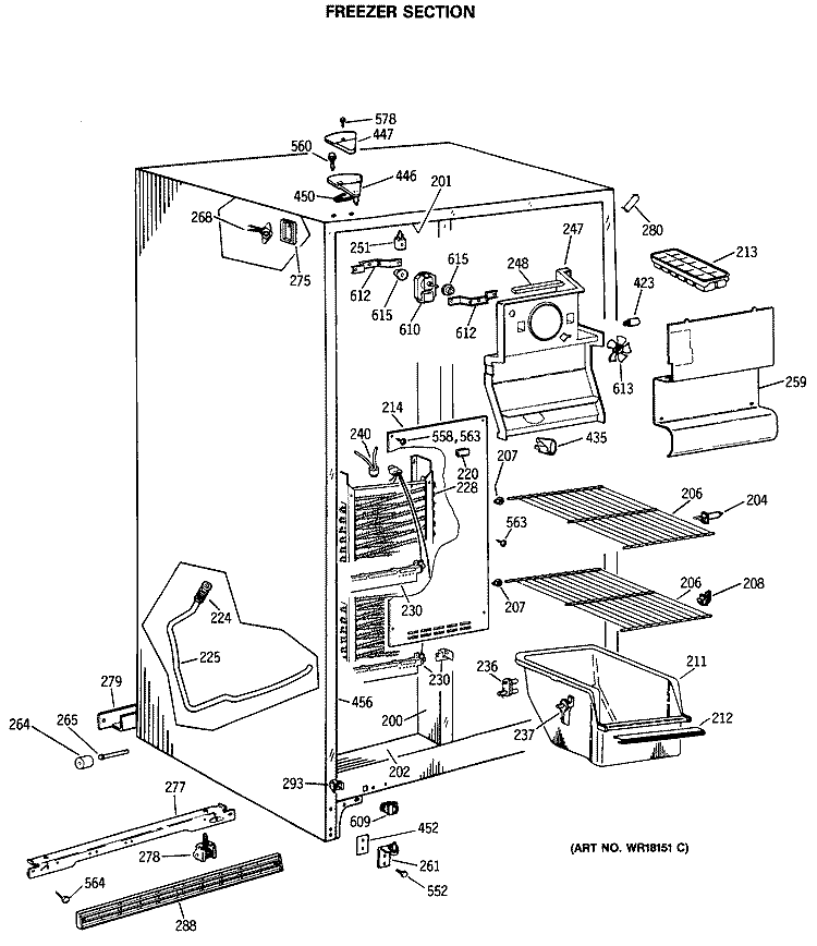 FREEZER SECTION Diagram and Parts List for TFX19LASBWH  General Electric Refrigerator