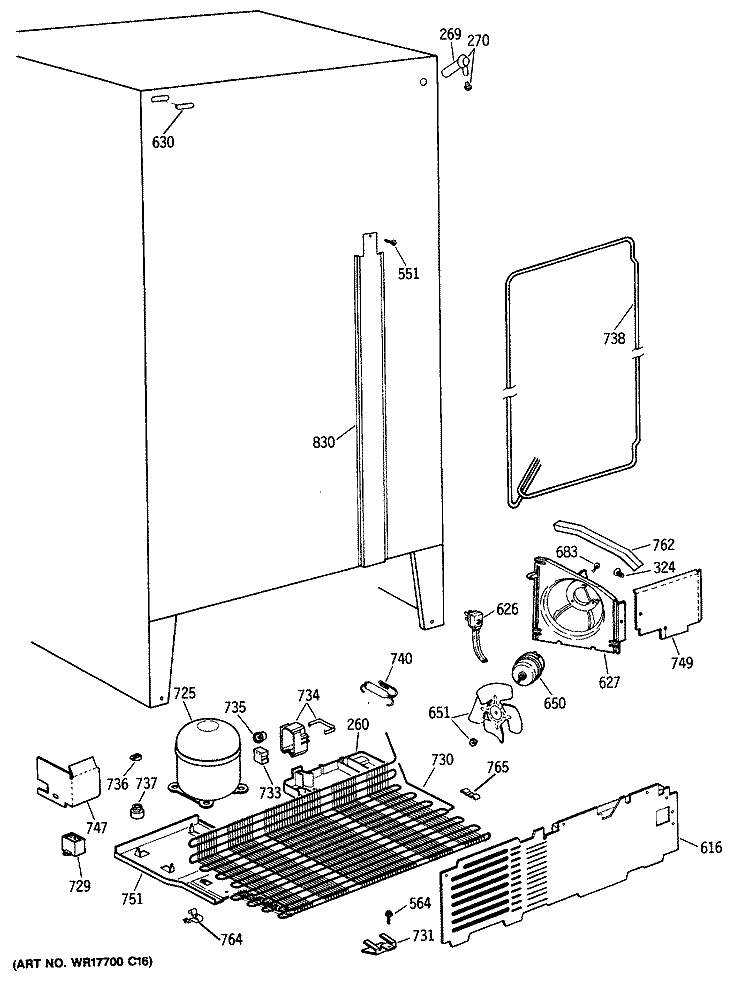 Section Diagram and Parts List for TFX19LASBWH  General Electric Refrigerator