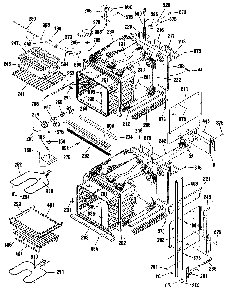Section Diagram and Parts List for ZEK756GP4BG  General Electric Wall Oven