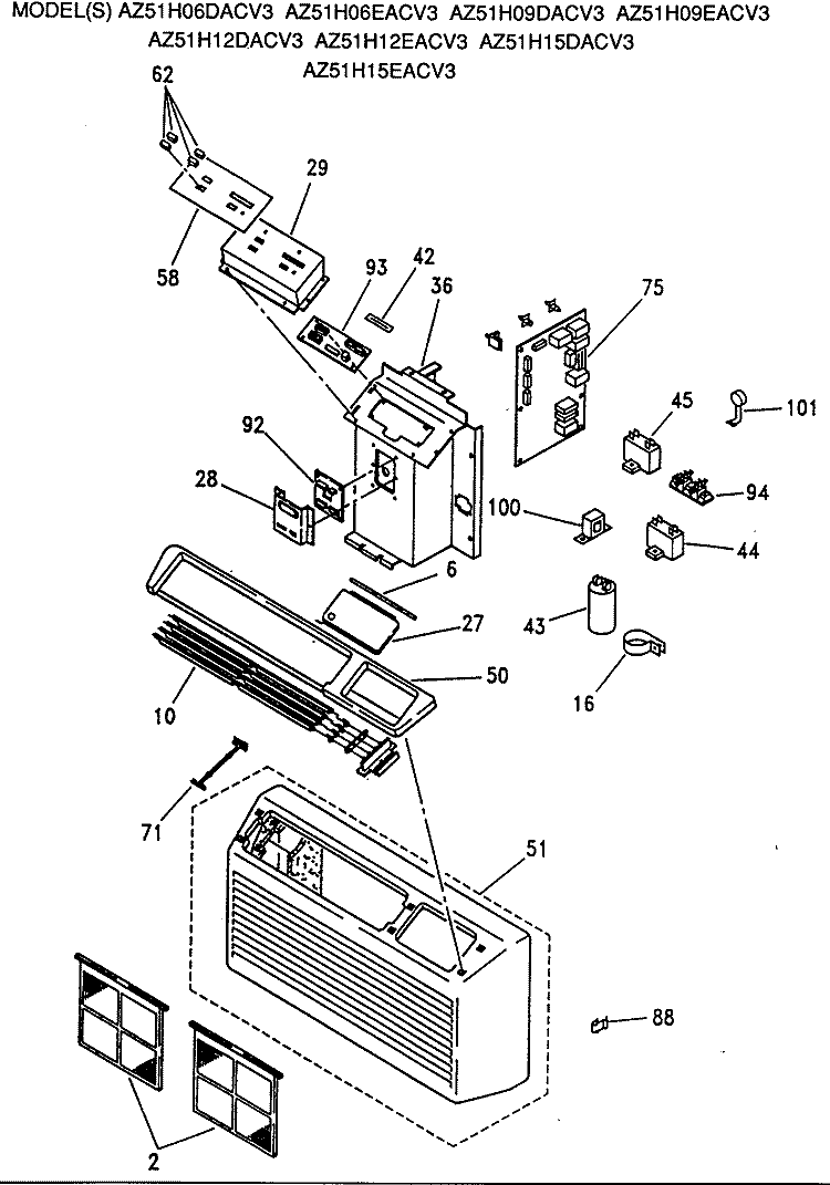 Section Diagram and Parts List for AZ51H06DACV3  General Electric Air Conditioner