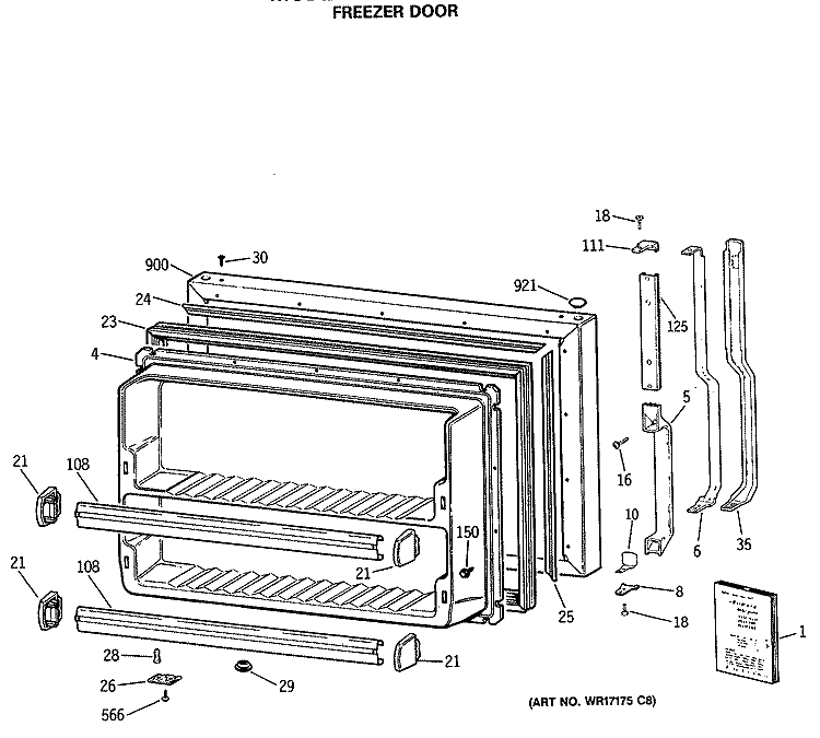 FREEZER DOOR Diagram and Parts List for TBE24JATHRWH  General Electric Refrigerator