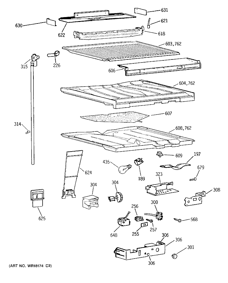 COMPARTMENT SEPARATOR PARTS Diagram and Parts List for TBE24JATHRWH  General Electric Refrigerator