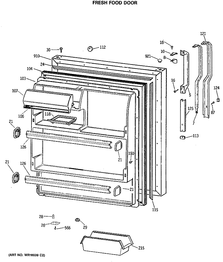 FRESH FOOD DOOR Diagram and Parts List for TBH18DASMRAD  General Electric Refrigerator
