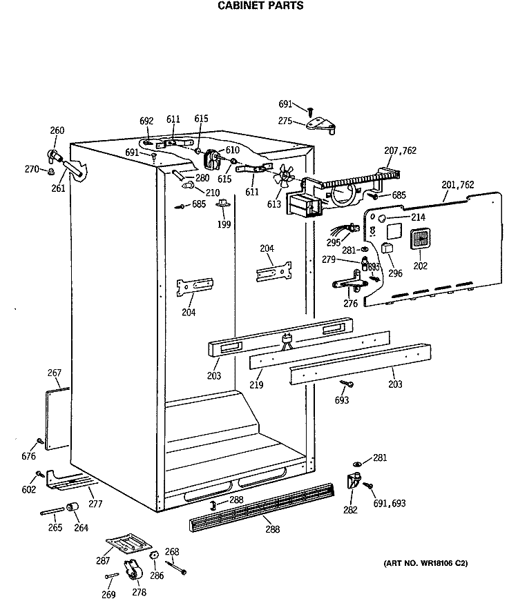 CABINET PARTS Diagram and Parts List for TBH18DASMRAD  General Electric Refrigerator