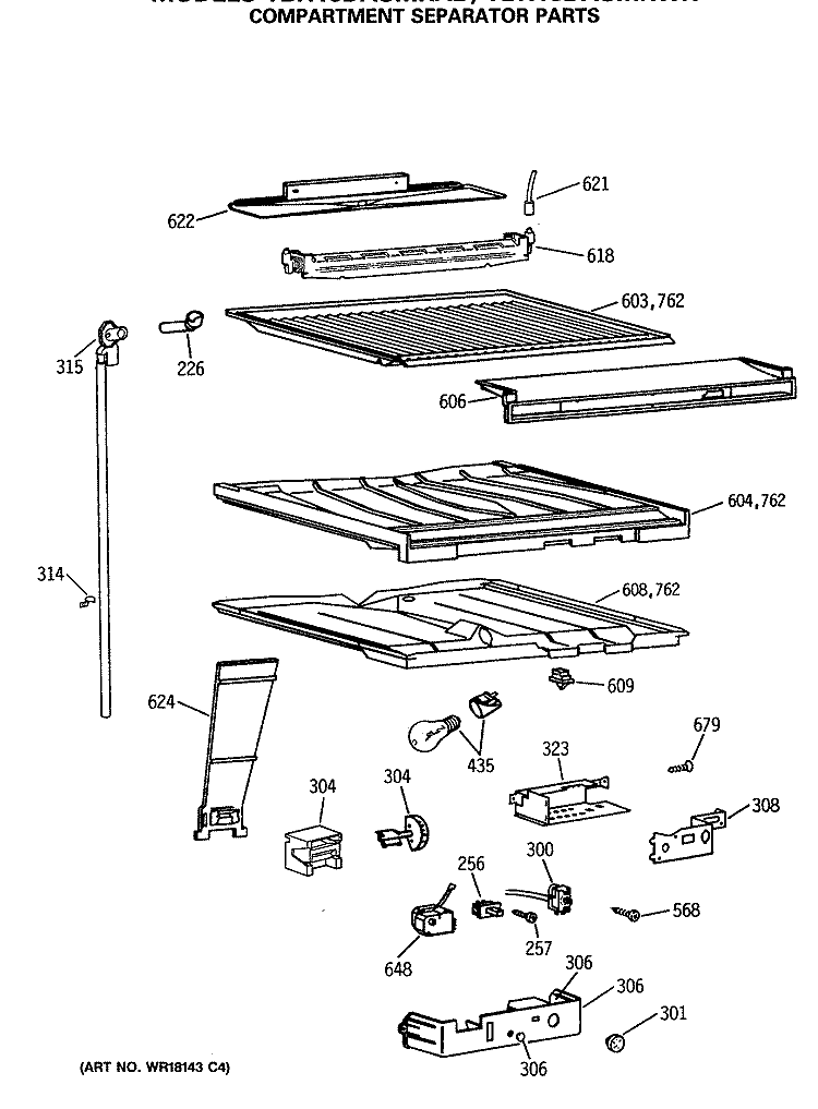 COMPARTMENT SEPARATOR PARTS Diagram and Parts List for TBH18DASMRAD  General Electric Refrigerator