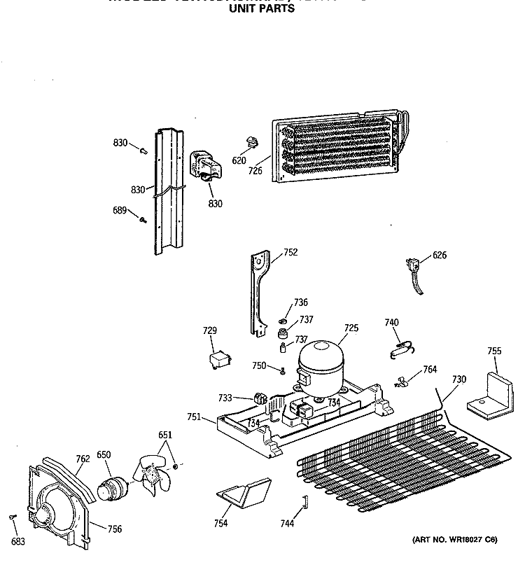 UNIT PARTS Diagram and Parts List for TBH18DASMRAD  General Electric Refrigerator