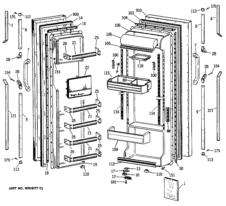 Section Diagram and Parts List for TFX24PATAWW  General Electric Refrigerator