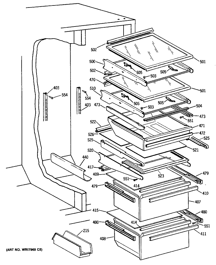 Section Diagram and Parts List for TFX24PATAWW  General Electric Refrigerator