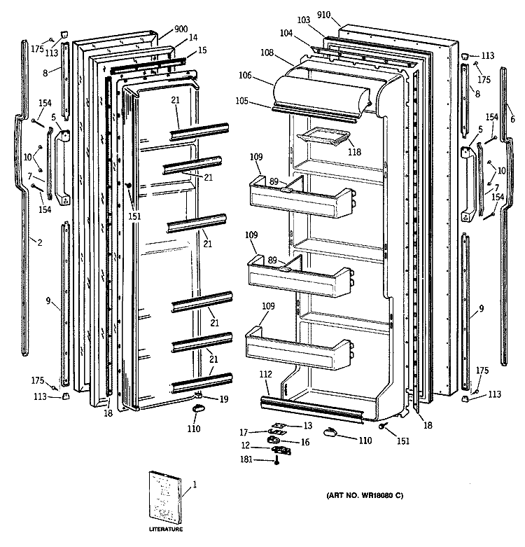 Section Diagram and Parts List for TFG20JATCWH  General Electric Refrigerator