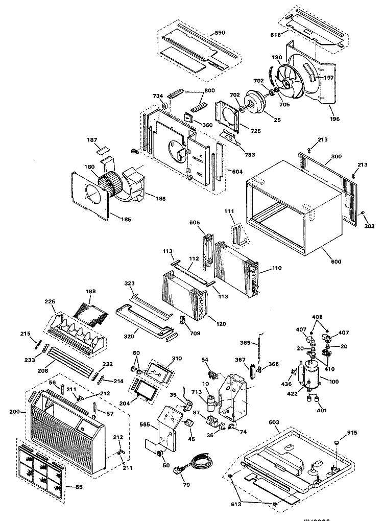 Section Diagram and Parts List for AJ808AHV1  General Electric Air Conditioner