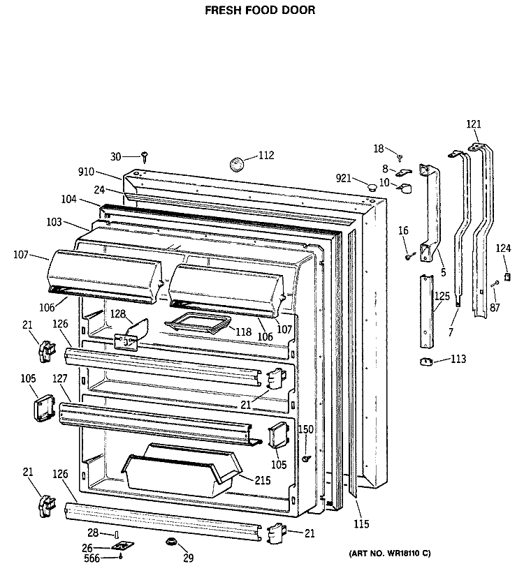 FRESH FOOD DOOR Diagram and Parts List for TBX19MASERWH  General Electric Refrigerator