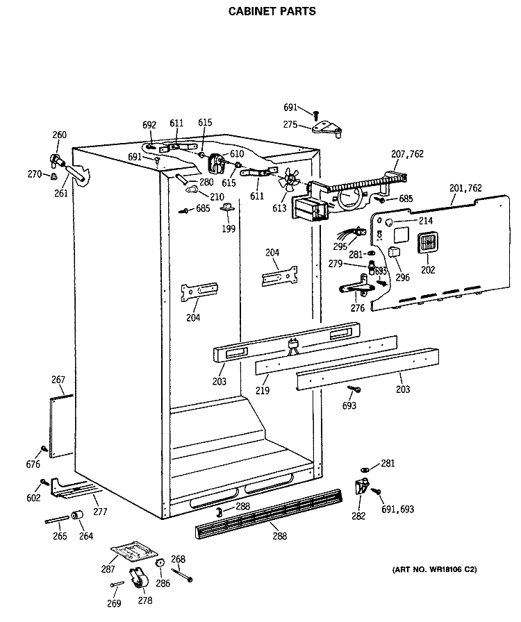 CABINET PARTS Diagram and Parts List for TBX19MASERWH  General Electric Refrigerator