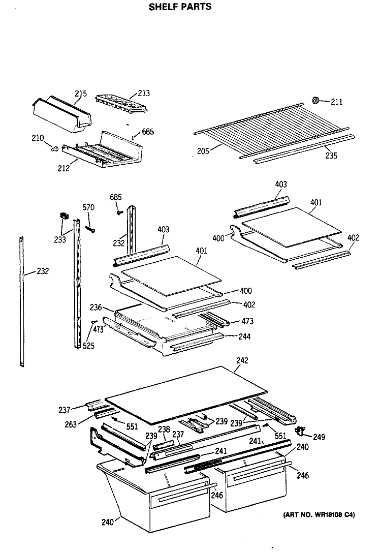 SHELF PARTS Diagram and Parts List for TBX19MASERWH  General Electric Refrigerator