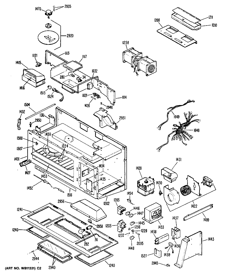 Section Diagram and Parts List for JVM172H01  General Electric Microwave