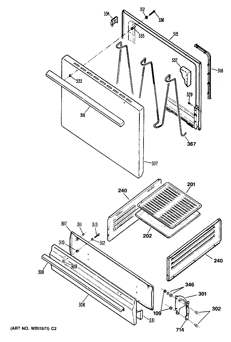 Section Diagram and Parts List for JGBS02EN6  General Electric Range