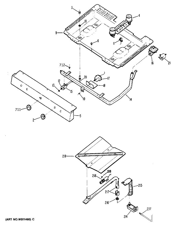 Section Diagram and Parts List for JGBS04ER5  General Electric Range