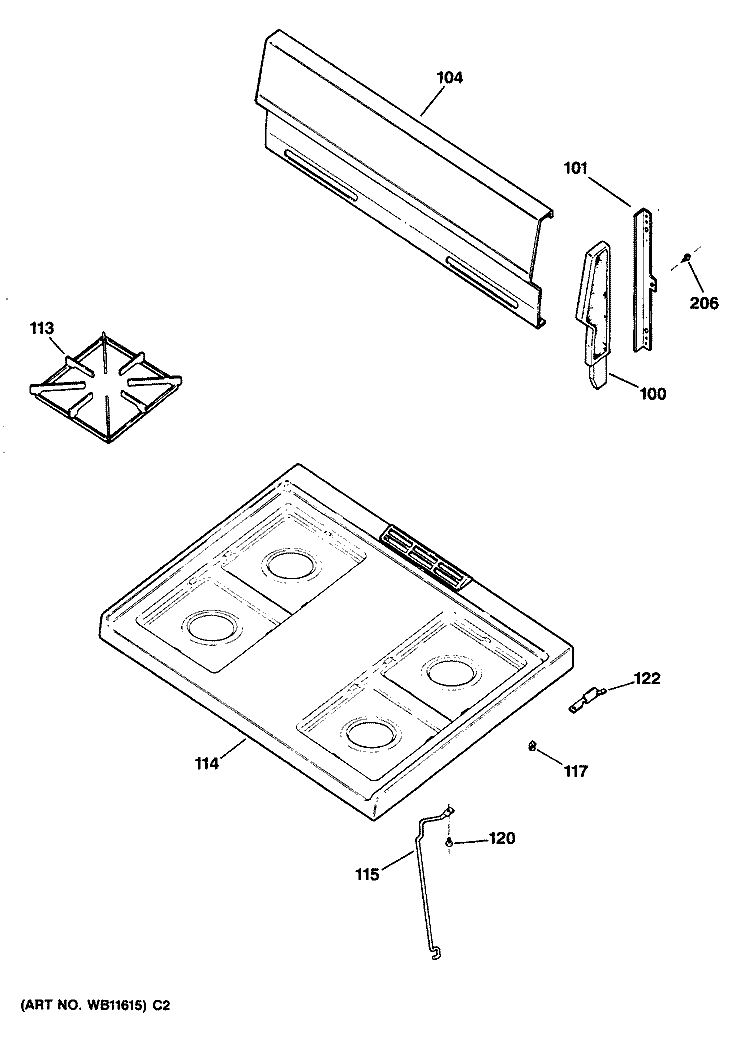 Section Diagram and Parts List for JGBS04ER5  General Electric Range