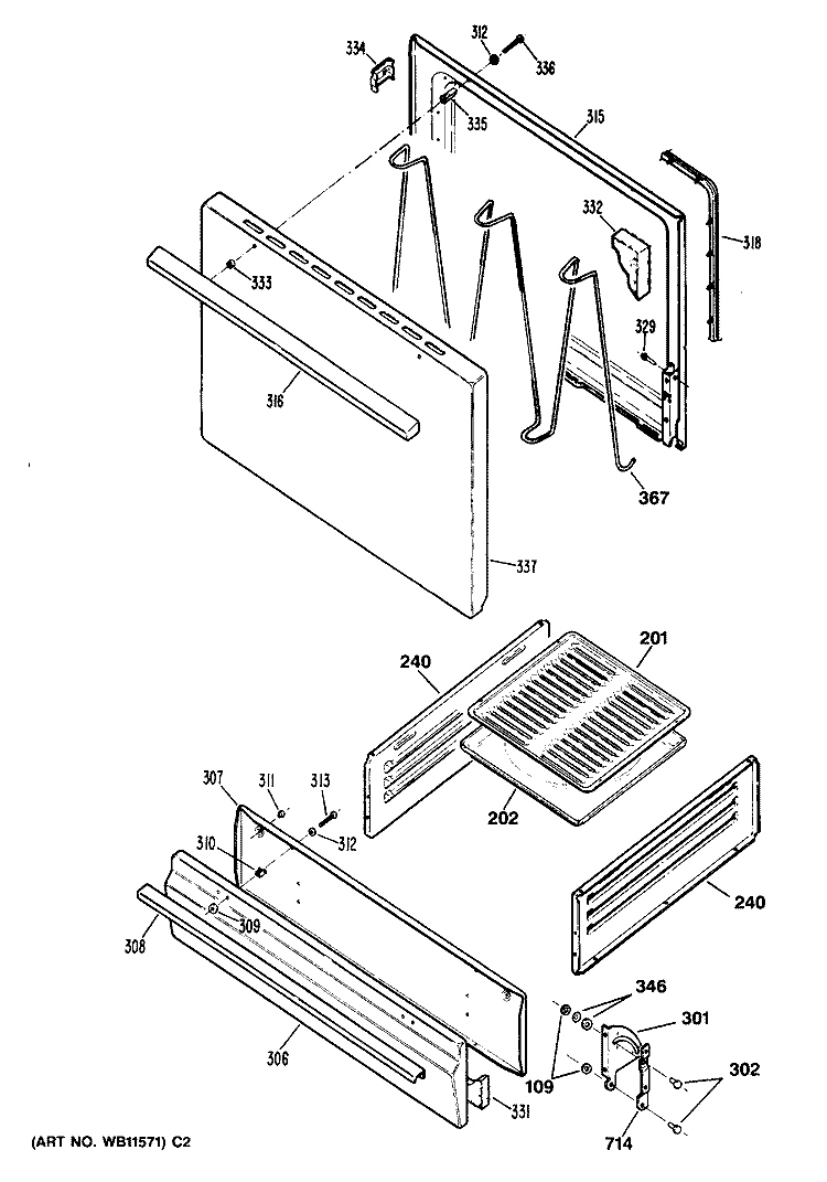 Section Diagram and Parts List for JGBS02PN5  General Electric Range