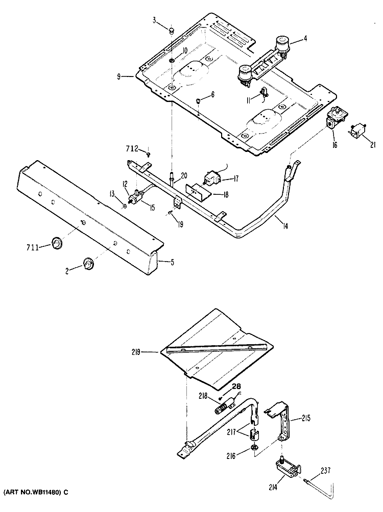 Section Diagram and Parts List for JGBS04GER5  General Electric Range