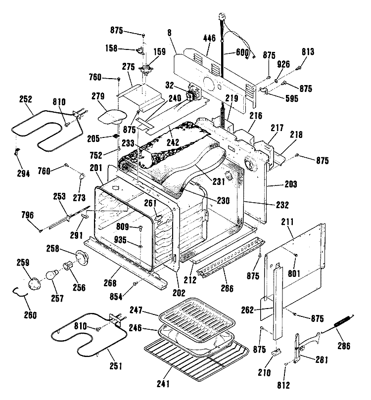 Section Diagram and Parts List for JMP28GT1WH  General Electric Range