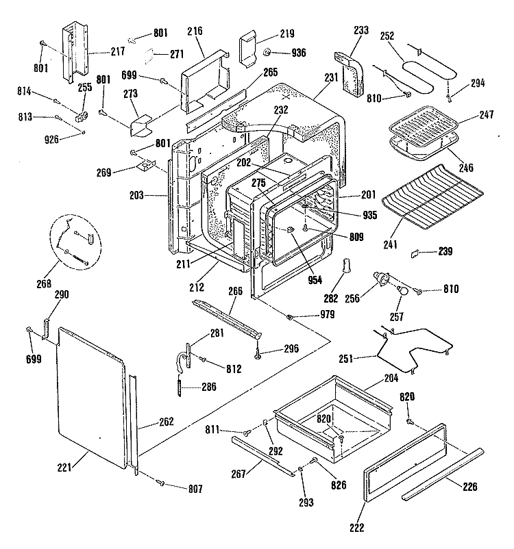 Section Diagram and Parts List for JSS16P3AD  General Electric Range