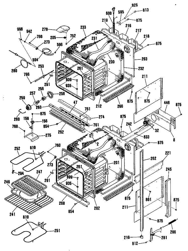 Section Diagram and Parts List for JKP44GT1BB  General Electric Wall Oven