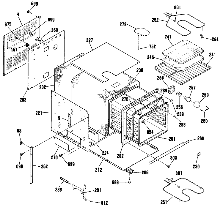 Section Diagram and Parts List for JRS04GT1BB  General Electric Wall Oven
