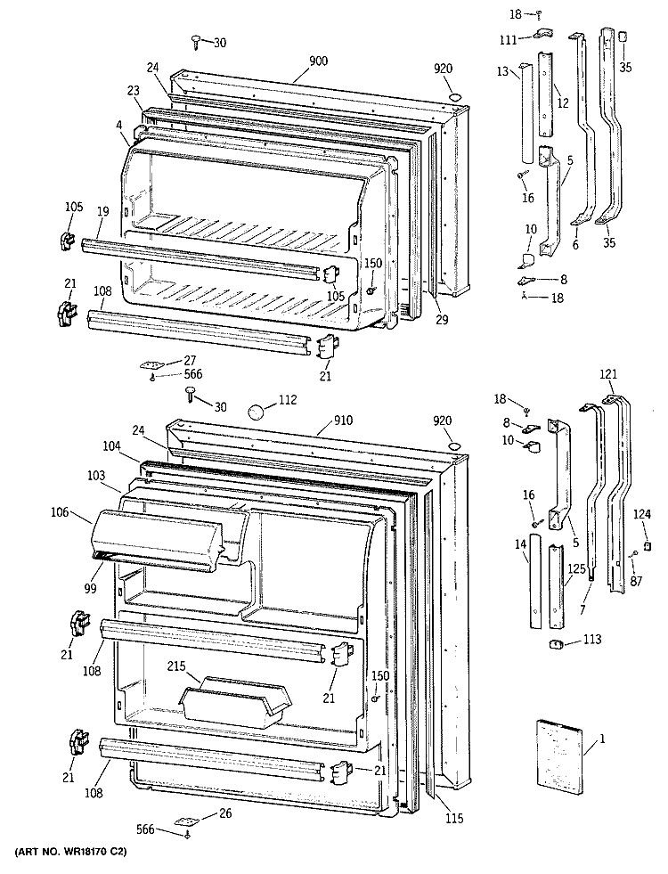 Section Diagram and Parts List for TBH14DATCRWH  General Electric Refrigerator