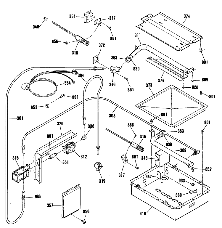Section Diagram and Parts List for JGRP16GET1BB  General Electric Range