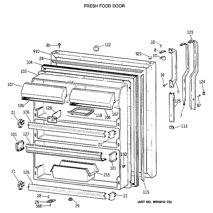 FRESH FOOD DOOR Diagram and Parts List for TBX19MASFRWH  General Electric Refrigerator