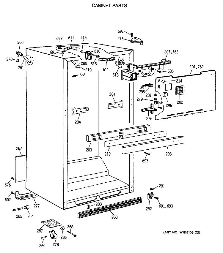 CABINET PARTS Diagram and Parts List for TBX19MASFRWH  General Electric Refrigerator
