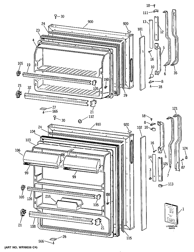 Section Diagram and Parts List for TBH14DASCRAD  General Electric Refrigerator