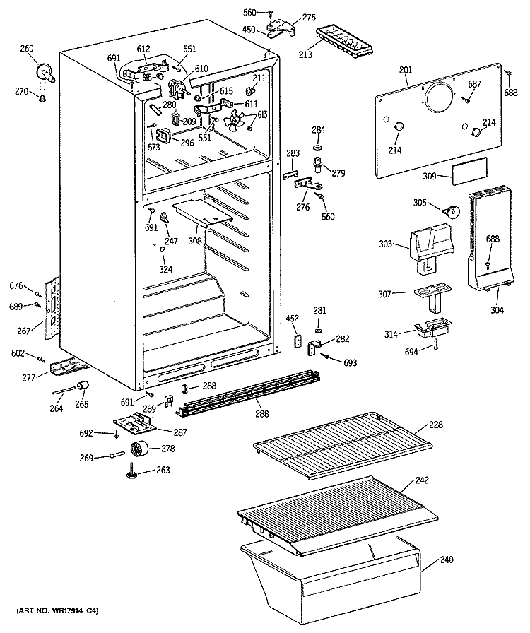 Section Diagram and Parts List for TBX14LYSCRWH  General Electric Refrigerator