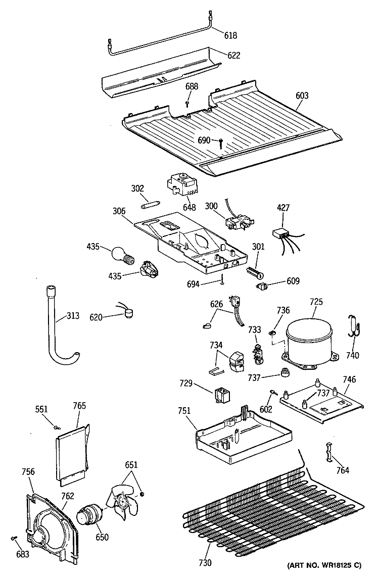 Section Diagram and Parts List for TBX14LYSCRWH  General Electric Refrigerator