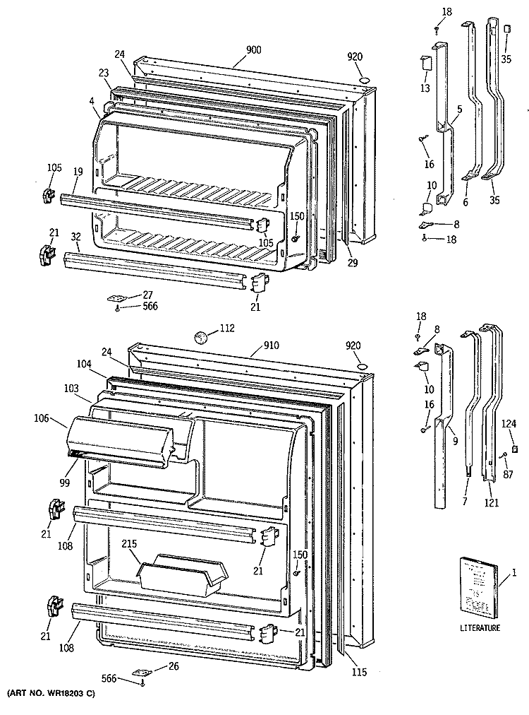 Section Diagram and Parts List for TBX18NITDRAD  General Electric Refrigerator