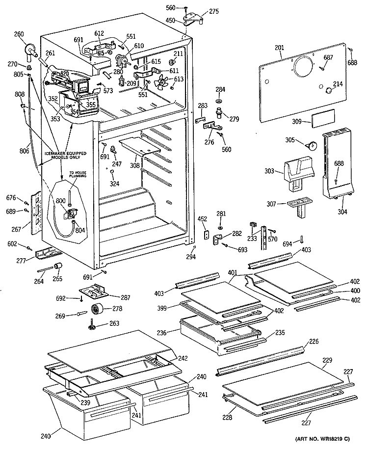 Section Diagram and Parts List for TBX18NITDRAD  General Electric Refrigerator