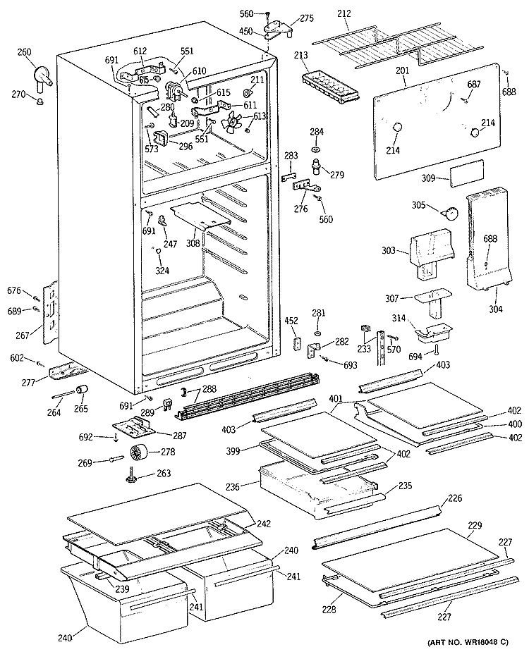 Section Diagram and Parts List for TBX16MASJRWH  General Electric Refrigerator
