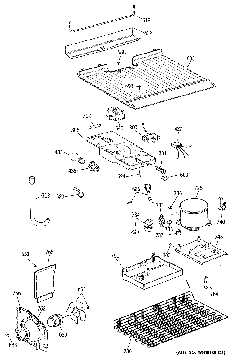 Section Diagram and Parts List for TBX16MASJRWH  General Electric Refrigerator