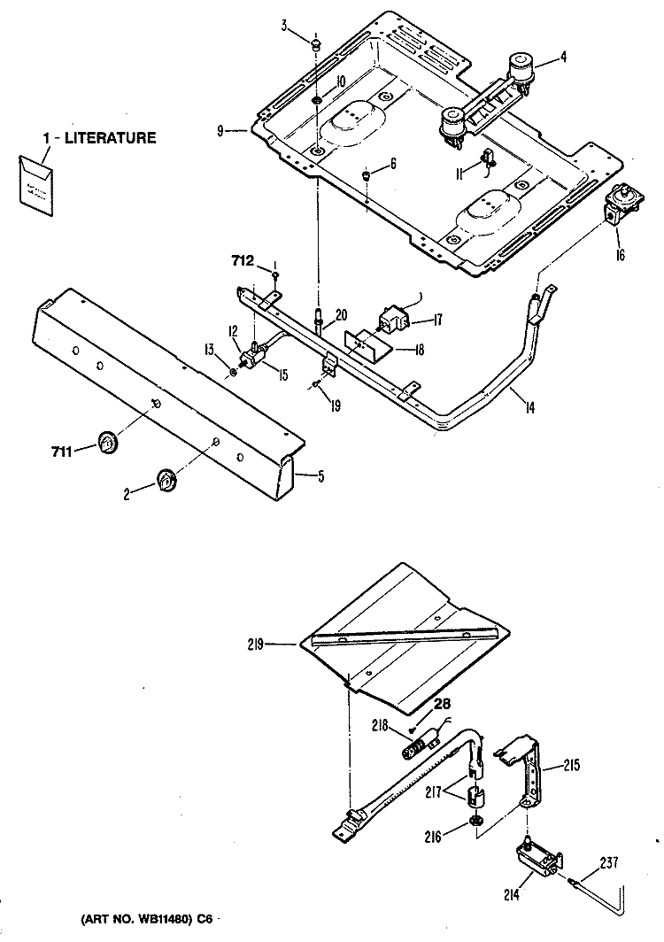 Section Diagram and Parts List for JGBS04EV1WH  General Electric Range